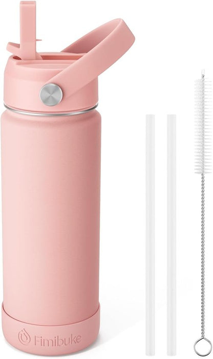 Fimibuke Kids Insulated Water Bottle - 18oz BPA-Free Stainless Steel Tumbler with Straw | Leak-Proof Design, Blush