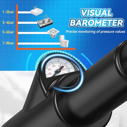 EXPBSYOU Black High Pressure Toilet Plunger with Visual Barometer - Stainless Steel Air Drain Blaster for Clogged Toilets and Drains