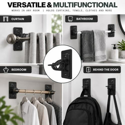 Heavy Duty No Drill Self-Adhesive Curtain Rod Brackets Black - 6 Pack
