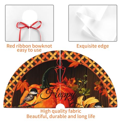 Happy Fall Christmas Tree Skirt Medium - Funny Farmhouse Holiday Decor 36 Inch