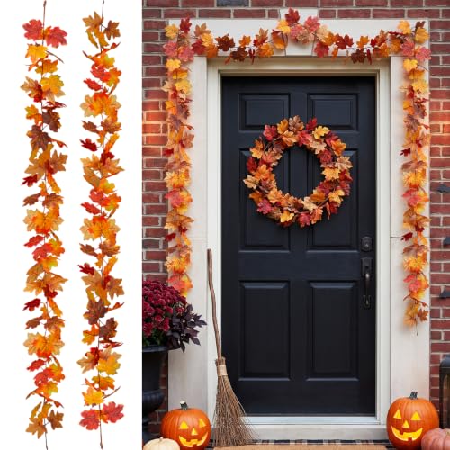 Fall Maple Leaf Garland 2 Pack, 5.9 ft Each, Autumn Decor for Mantel and Tabletop