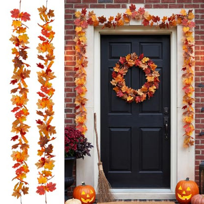 Fall Maple Leaf Garland 2 Pack, 5.9 ft Each, Autumn Decor for Mantel and Tabletop