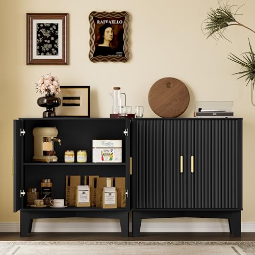 BORNON Fluted Storage Cabinet with Doors and Adjustable Shelf - Modern Sideboard