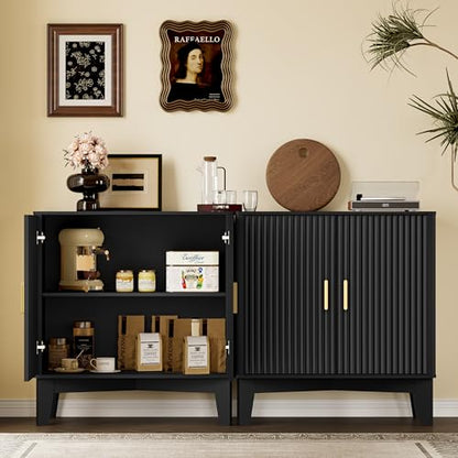 BORNON Fluted Storage Cabinet with Doors and Adjustable Shelf - Modern Sideboard