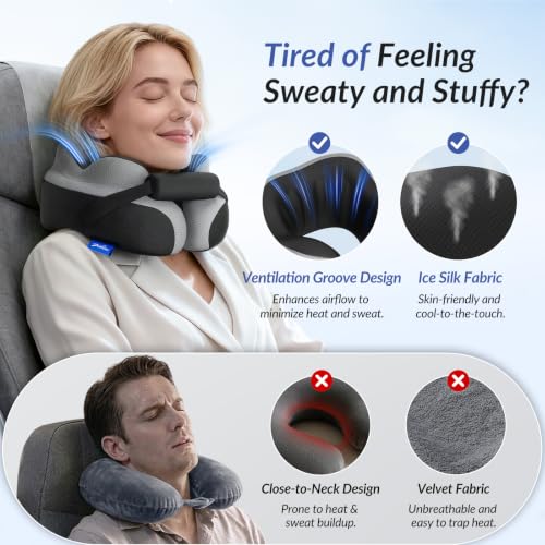 Travel Neck Pillow with Adjustable Chin Support Memory Foam for Airplanes