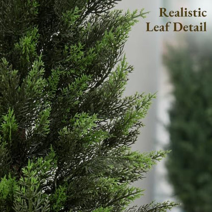 4FT Artificial Cedar Tree with Black Round Planter - UV Resistant Faux Evergreen for Indoor Outdoor