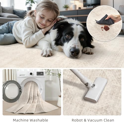 Beige Washable Runner Rug 2.6x8 Feet Hallway Carpet Non Slip Home Decor