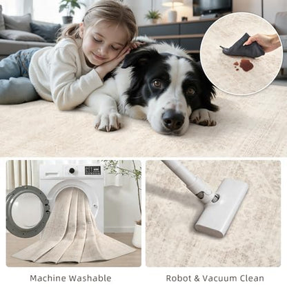 Beige Washable Runner Rug 2.6x8 Feet Hallway Carpet Non Slip Home Decor