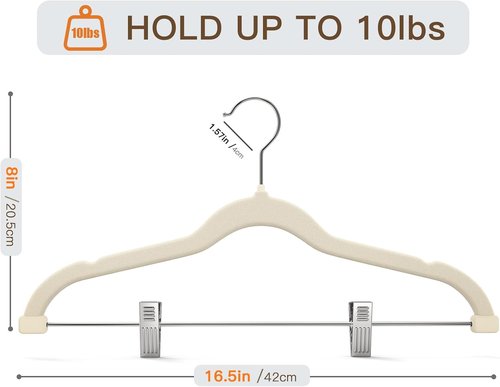 Flottian Velvet Pants Hangers - 24 Pack Adjustable Clips, Space-Saving Design, Non-Slip Beige Flocked Hangers