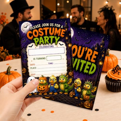 Duck Costume Halloween Birthday Party Invitations - Cartoon Haunted Variation