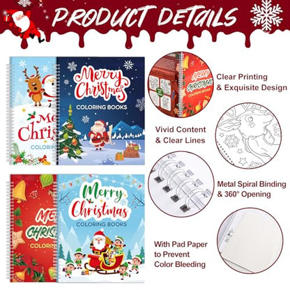 Christmas Coloring Books for Kids Set of 4 - Holiday Activity Books for Winter Party & Gifts