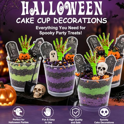 Halloween Graveyard Dessert Cups Kit with Spooky Decorations for Party Treats