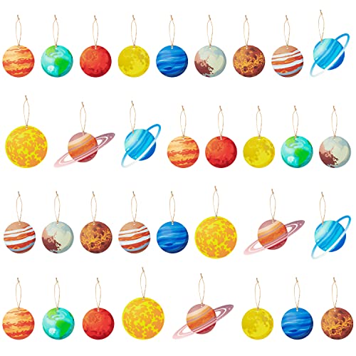 Space-Themed Wooden Ornaments Set - Solar System Decorations for Christmas & Events