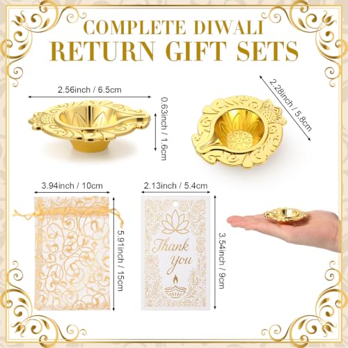 36-Piece Brass Diya Return Gift Set for Diwali Pooja with Cards & Bags - Indian Festival