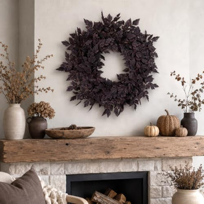 Fall Wreath for Front Door - 24 Inch Autumn Decor with Plum Leaves
