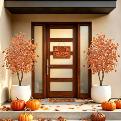 5ft Artificial Fall Trees Set - 2 Pack Eucalyptus Autumn Decor for Porch & Home