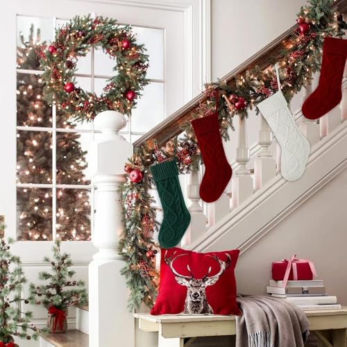 White Knit Christmas Stocking - 18 Inch Large Holiday Gift Decor