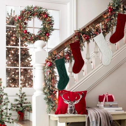 White Knit Christmas Stocking - 18 Inch Large Holiday Gift Decor