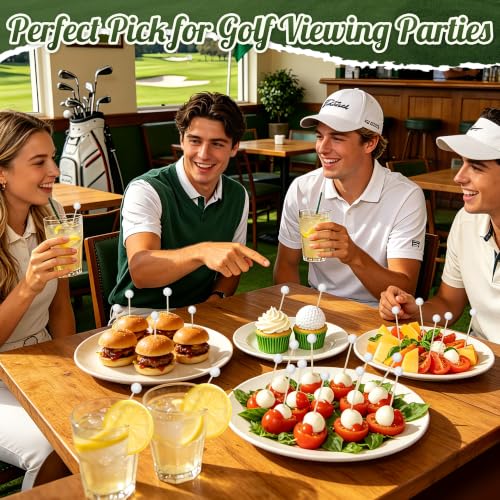 Golf Ball Cocktail Picks - 100 Sturdy Wooden Appetizer Toothpicks