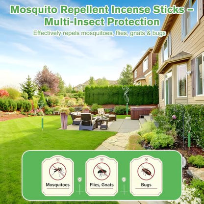 Citronella Incense Sticks for Mosquito Repellent - Extra Thick, Mint Green, 36 pcs, DEET-Free Outdoor Use