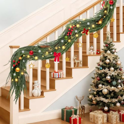 9FT Artificial Christmas Garland Norfolk Pine with Red Berries Winter Decor - Variation of THIS listing