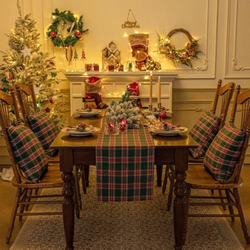 Christmas Checkered Tartan Table Runner - Green, 13 x 70 Inches - 2 Pack