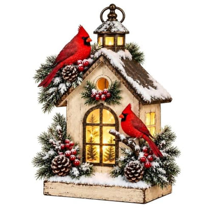 Winter Haven Cardinal Cottage Lantern Lighted Christmas House - 1PC