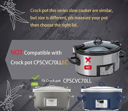 7qt oval glass lid compatible with Crockpot Hamilton Beach Black-Decker slow cooker