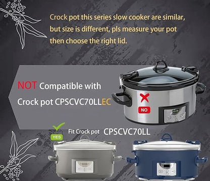 7qt oval glass lid compatible with Crockpot Hamilton Beach Black-Decker slow cooker