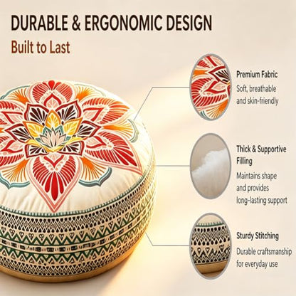 Large Supportive Floor Meditation Cushion - Yoga Sitting Pillow L - Ergonomic, Portable, Indoor Outdoor