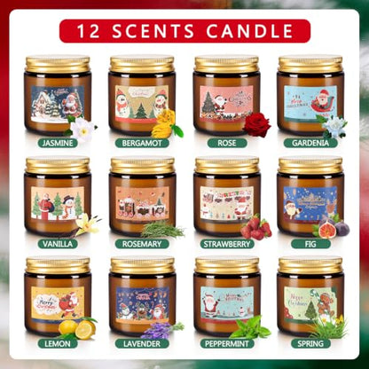 12pcs Holiday Scented Candles Set with Red & Green Variations Christmas Calendar Gift