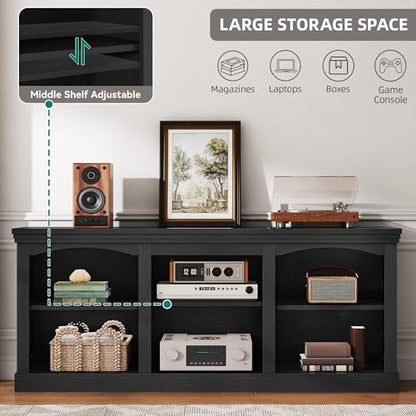 Farmhouse TV Stand for 75/80 Inch TVs - Black Oak, 70"