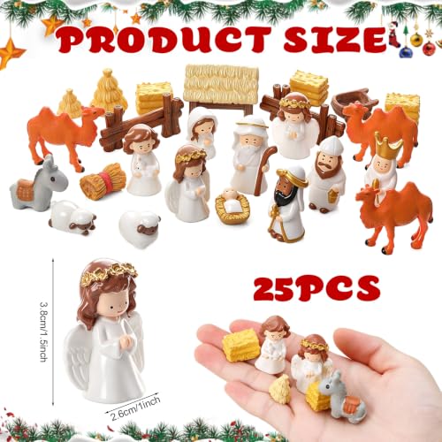 Mini Resin Nativity Scene Figurines Set - 25 Pieces Christmas Decor
