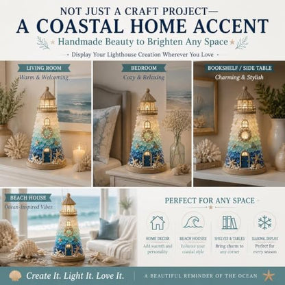 DIY Lighted Christmas Lighthouse Kit - Sea Glass Style, Set-F
