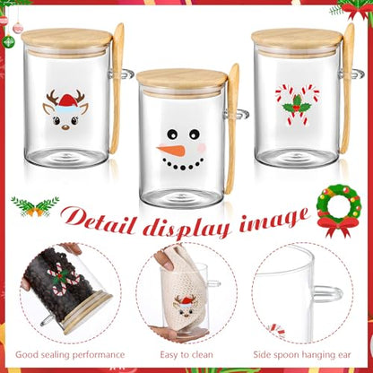 Novel Potchen 3 Pcs Christmas Glass Condiment Jars with Wooden Lids & Spoons