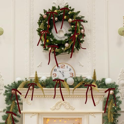 24 Pcs Burgundy Velvet Christmas Bows for Tree Wreath Gifts Holiday Decor