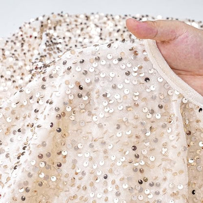 48 Inch Champagne Gold Christmas Tree Skirt Velvet Sequin Holiday Decor