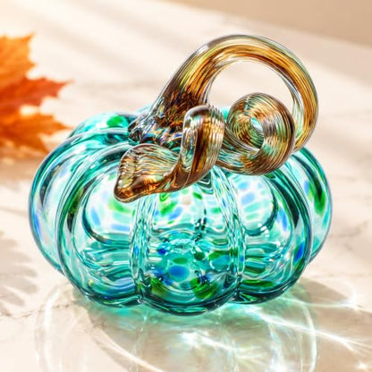 Handmade Glass Pumpkin Decor for Fall Table and Mantel Display - 3.5 Inches