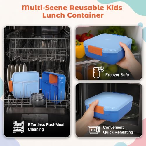 Kids Lunch Box Bento Set with 4 Compartments and 8oz Food Jar - Blue