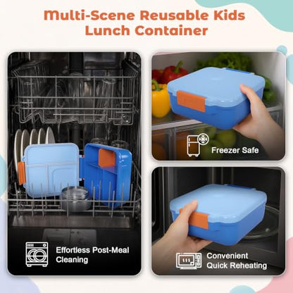 Kids Lunch Box Bento Set with 4 Compartments and 8oz Food Jar - Blue
