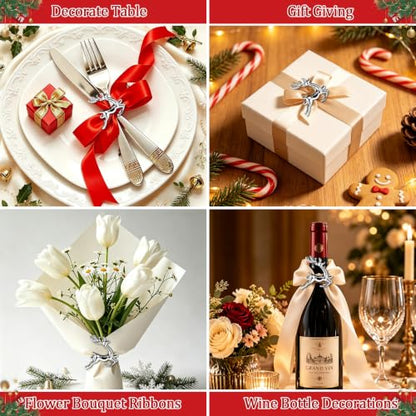 12 Pcs Christmas Silver Reindeer Napkin Rings Set of 12 for Holiday Table Decor