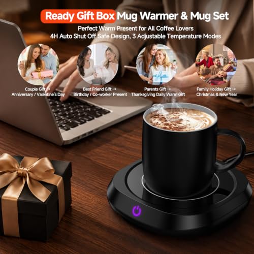 Electric Mug Warmer Set with Ceramic Mug, Touch Control & 3 Temperature Levels