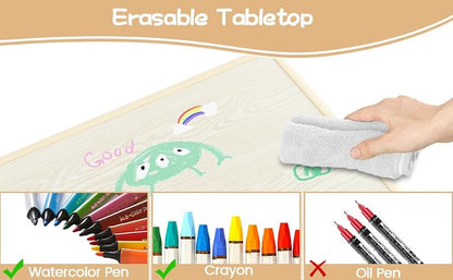 IDEALHOUSE Kids Activity Table with 6 Chairs Set - Natural Finish, Height Adjustable, Safe & Easy to Clean