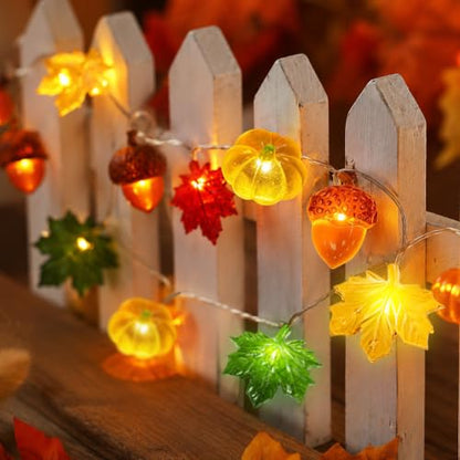 Fall String Lights 40 LEDs Acorn Pumpkin Maple Leaf Fairy Lights Indoor Outdoor - Maple Pumpkin Pinecone
