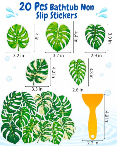 Bathtub Non Slip Stickers - Monstera Deliciosa Pattern, 20 Pcs Anti Slip Shower Decals with Scraper