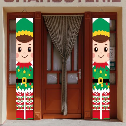 IVN Christmas Elf Porch Banner Set of 2 - ElfDesign 12x71 Inches