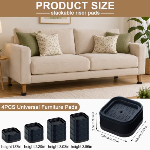 Heavy Duty Adjustable Furniture Risers - Stackable Bed Risers Black 4 Pack