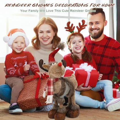 Reindeer Christmas Gnome Plush Decoration - Gray Cloth, Indoor Holiday Decor