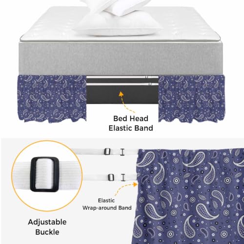 King Size Navy Blue Adjustable Elastic Bed Skirt - 16 Inch Drop, Wrap Around Dust Ruffle