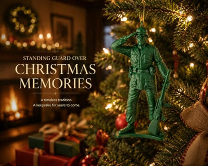 Vintage Army Soldier Christmas Ornament - Green Toy Military Figurine